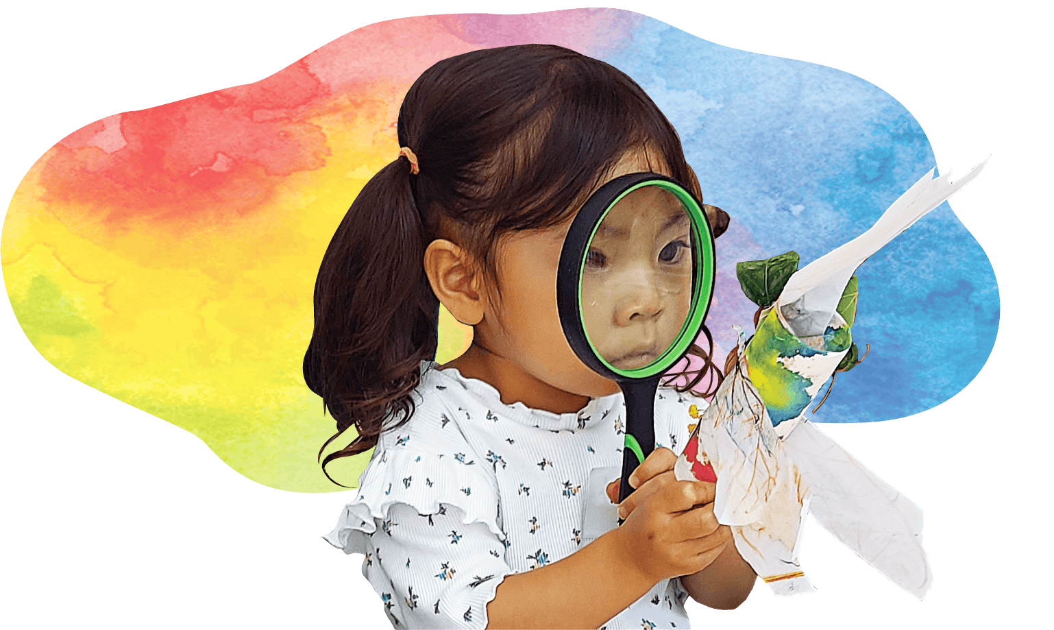 Children viewing through magnifier